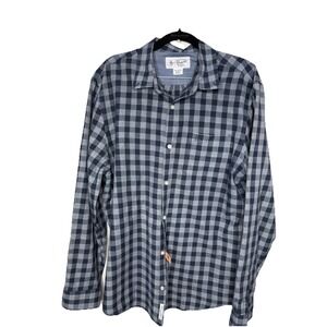 Size L Penguin Shirt Mens Blue /gray Check Casual Button Up Long Sleeve